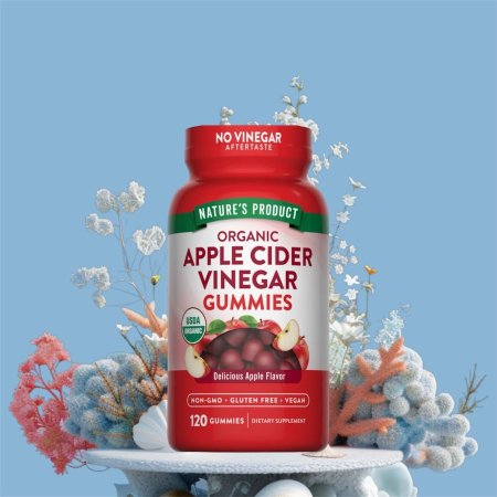 علكات خل التفاح العضوي، بنكهة التفاح اللذيذة، 120 علكة، 500 ملجم لكل علكتين، Apple Cider Vinegar Gummies