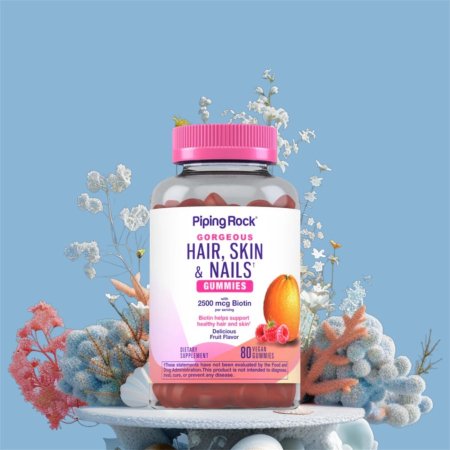 Hair Skin Nails، حلوى فيتامينات الشعر والبشرة والأظافر الرائعة، مدعم بيوتين ، فيتامين e،فيتامين c نكهة الفاكهة، 80 قطعة غومي نباتية