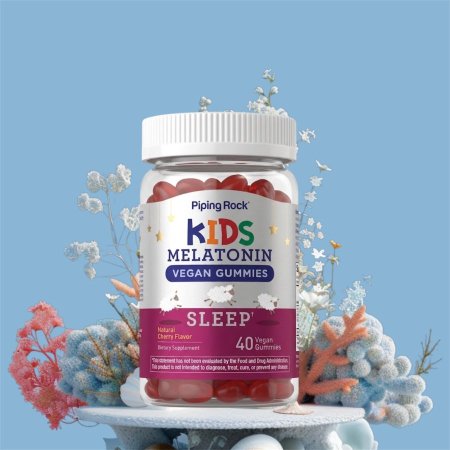 Kids Melatonin, Vegan Gummies, Natural Cherry Flavor, 1 mg, 40 Vegan Gummies بايبينغ روك، منوم طبيعي للاطفال، ميلاتونين للأطفال، جيلي نباتي، نكهة الكرز الطبيعية، 1 ملغ، 40 قطعة جيلي نباتية