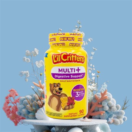 علكات متعددة الفيتامينات للاطفال + دعم الهضم، 90 علكة هلامية، Multi + Digestive Support, 90 Gum