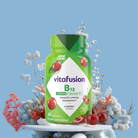 ، فيتامين ب-12 عالي الفعالية، بنكهة الفواكه الطبيعية، 90 علكتين , High Potency Vitamin B-12 3000 mcg, Natural Fruit Flavor, 90 Gummy Vitamins