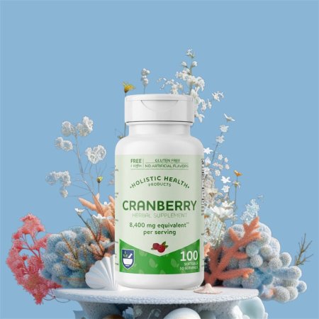 مكمل التوت البري العشبي، ما يعادل 8,400 ملغ، 100 كبسولة هلاميّة، Holistic Health Products, Cranberry Herbal Supplement, 8,400 mg Equivalent, 100 Softgels