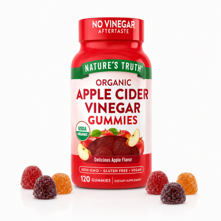 علكات خل التفاح العضوي، بنكهة التفاح اللذيذة، 120 علكة، 500 ملجم لكل علكتين، Organic Apple Cider Vinegar Gummies