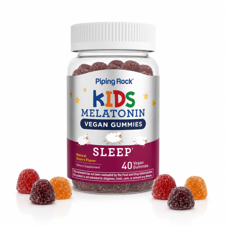 Kids Melatonin, Vegan Gummies, Natural Cherry Flavor, 1 mg, 40 Vegan Gummies بايبينغ روك، منوم طبيعي للاطفال، ميلاتونين للأطفال، جيلي نباتي، نكهة الكرز الطبيعية، 1 ملغ، 40 قطعة جيلي نباتية