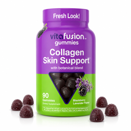 فيتافيوجن، كولاجين لدعم البشرة، بنكهة التوت البري واللافندر، 90 قطعة هلامية (Gummies) (Vitafusion, Collagen Skin Support, Blackberry Lavender Flavor, 90 Gummie