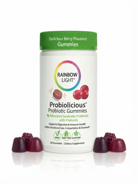 Rainbow Light، علكة بروبيوتيك للأطفال (Probiolicious)، بنكهة التوت الطبيعية، 50 قطعة (Rainbow Light, Probiolicious Probiotic Gummies, Natural Berry Flavor, 50 Gummies