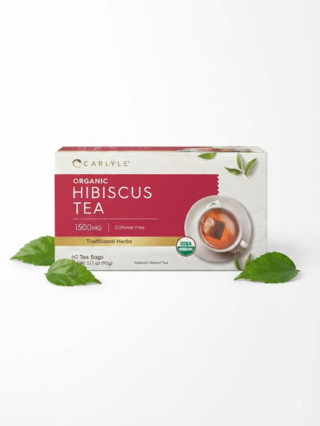 كارلايل (Carlyle)، شاي الكركديه العضوي، خالٍ من الكافيين، 1500 ملجم، 60 كيس شاي (Carlyle, Organic Hibiscus Tea, Caffeine Free, 1500 mg, 60 Tea Bags