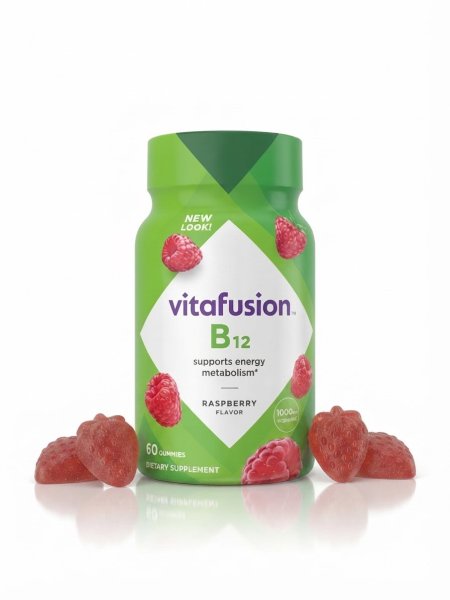 فيتافيوجن، فيتامين ب-12، بنكهة التوت، 1000 مكجم، 60 علكة (Vitafusion, B12, Raspberry Flavor, 1000 mcg, 60 Gummies