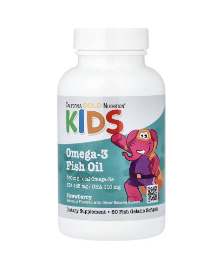 زيت السمك اوميجا 3، للاطفال، نكهة الفراولة الطبيعية، 60 كبسولة هلامية حيلاتين السمك، omega3 kids