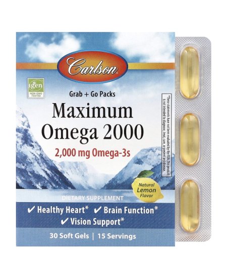 نكهة اليمون الطبيعي، 30 كبسولة هلامية 1000 ملجم لكل كبسولة هلامية،  omega 3