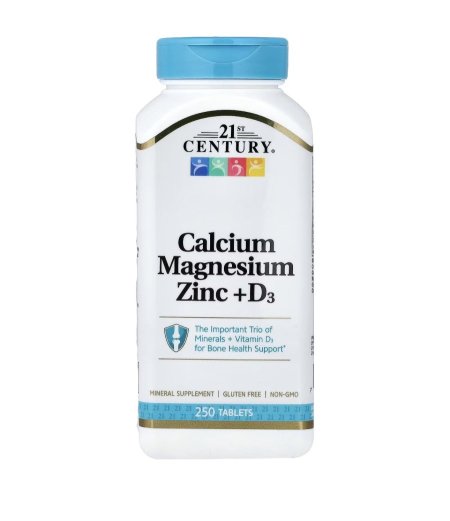 كالسيوم، مغنيسيوم، زنك + د3، دعم صحة العظام، 250 قرصاً (21st Century, Calcium Magnesium Zinc + D3, Bone Health Support, 250 Tablets)