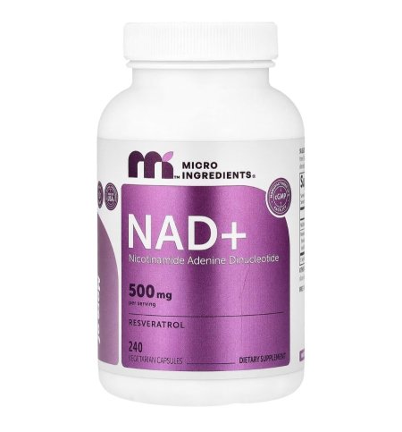مايكرو إنجريديانتس، NAD+ (ثنائي أمين النيوكليوتيد الأدنين النيكوتيناميد)، مع ريسفيراترول، 500 ملجم، 240 كبسولة نباتية (Micro Ingredients, NAD+, Nicotinamide Adenine Dinucleotide, Plus Resveratrol, 500 mg, 240 Vegetarian Capsules)
