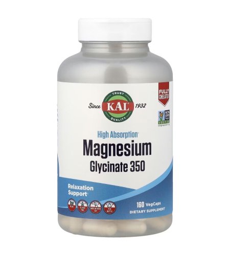 كال، مغنيسيوم جليسينات 350، امتصاص عالي، لدعم الاسترخاء، 160 كبسولة نباتية (KAL, Magnesium Glycinate 350, High Absorption, Relaxation Support, 160 VegCaps