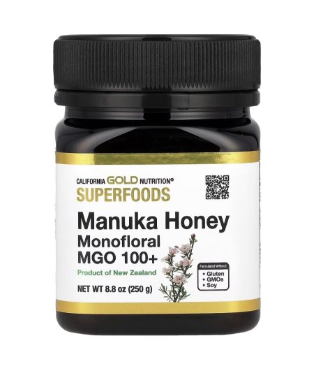 California Gold Nutrition, Superfoods, Manuka Honey, Monofloral, MGO 100+, 8.8 oz (250 g) (كاليفورنيا غولد نيوتريشن، أغذية فائقة، عسل المانوكا أُحادي الزهرة، MGO 100+، سعة 250 غرام)🐝