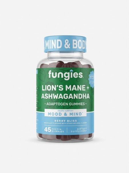 fungies, علكات عرف الأسد والأشواغاندا، دعم المزاج والعقل، بنكهة التوت الطبيعية، 45 قطعة حلاوة بكتين 