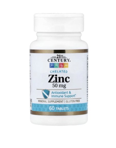 21st Century‏, زنيك مخلبي (Chelated Zinc)، تركيز 50 ملجم، 60 قرصًا 