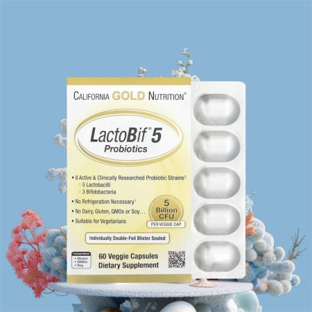 بروبيوتيك مع 5 سلالات من البكتيريا، الملبنةو 3 سلالات من بكتيريا الشقاء، 5 مليارات وحدة تشكيل مستعمرة 60 كبسولة نباتية